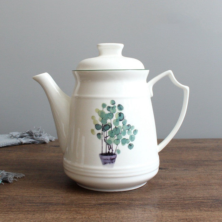 Nordic Green Plant Ceramic Kettle Set sun store
