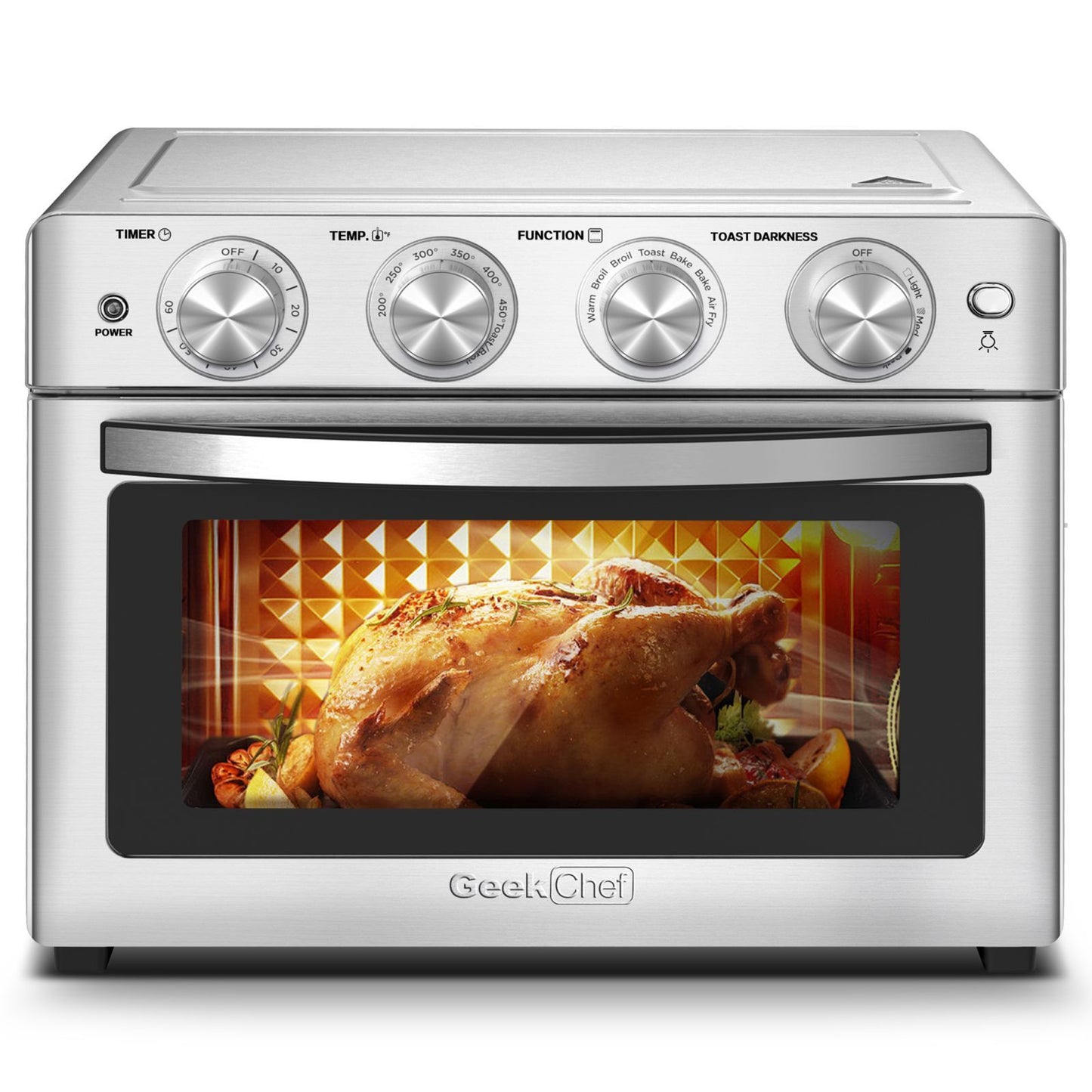 Geek Chef Air Fryer 6 Slice 26QT 26L Air Fryer Fry Oil-Free Extra Large Toaster Oven Combo Air Fryer Oven Roast Bake Broil Reheat Convection Countertop Oven Stainless St sun store