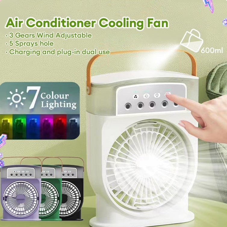 Portable USB Air Conditioner Cooling Fan With 5 Sprays 7 Color Light 600ML Water Tank Spray Mist Air Cooler Humidifiers sunstore