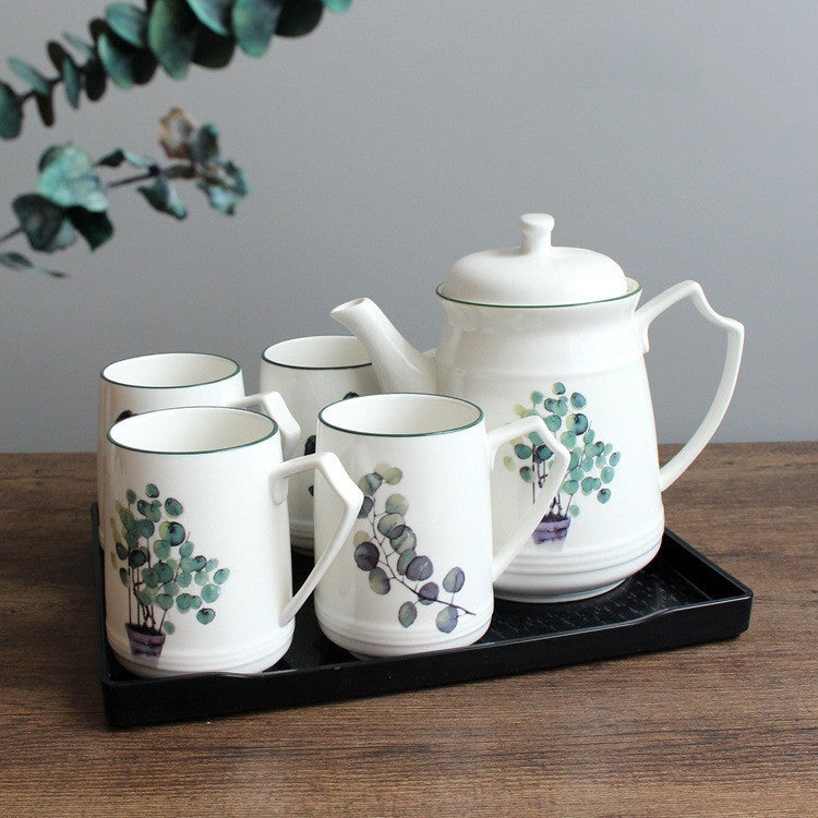 Nordic Green Plant Ceramic Kettle Set sun store