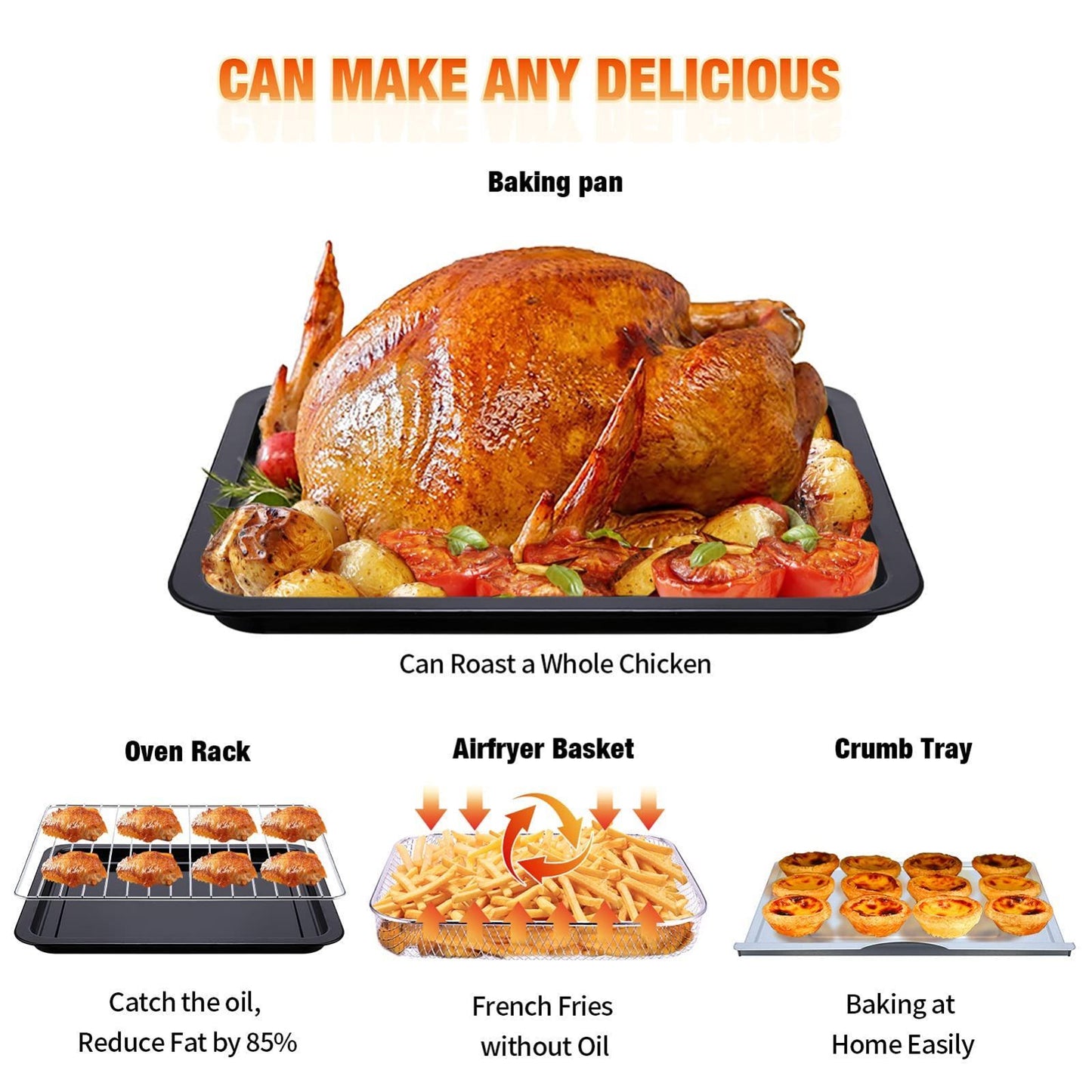 Geek Chef Air Fryer 6 Slice 26QT 26L Air Fryer Fry Oil-Free Extra Large Toaster Oven Combo Air Fryer Oven Roast Bake Broil Reheat Convection Countertop Oven Stainless St sun store