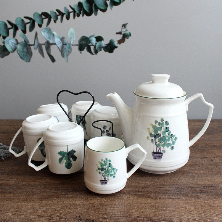 Nordic Green Plant Ceramic Kettle Set sun store
