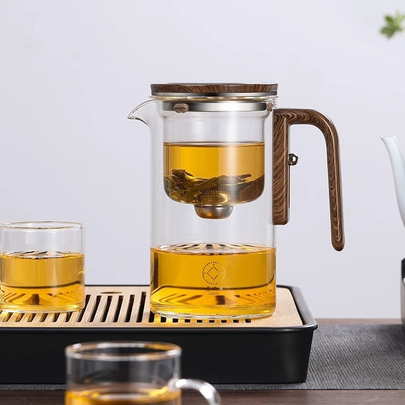 One Click Magnetic Teapot Separation Filtration Glass Tea Pot Wood Handle Tea Water Separation Inner Container Teapot sun store