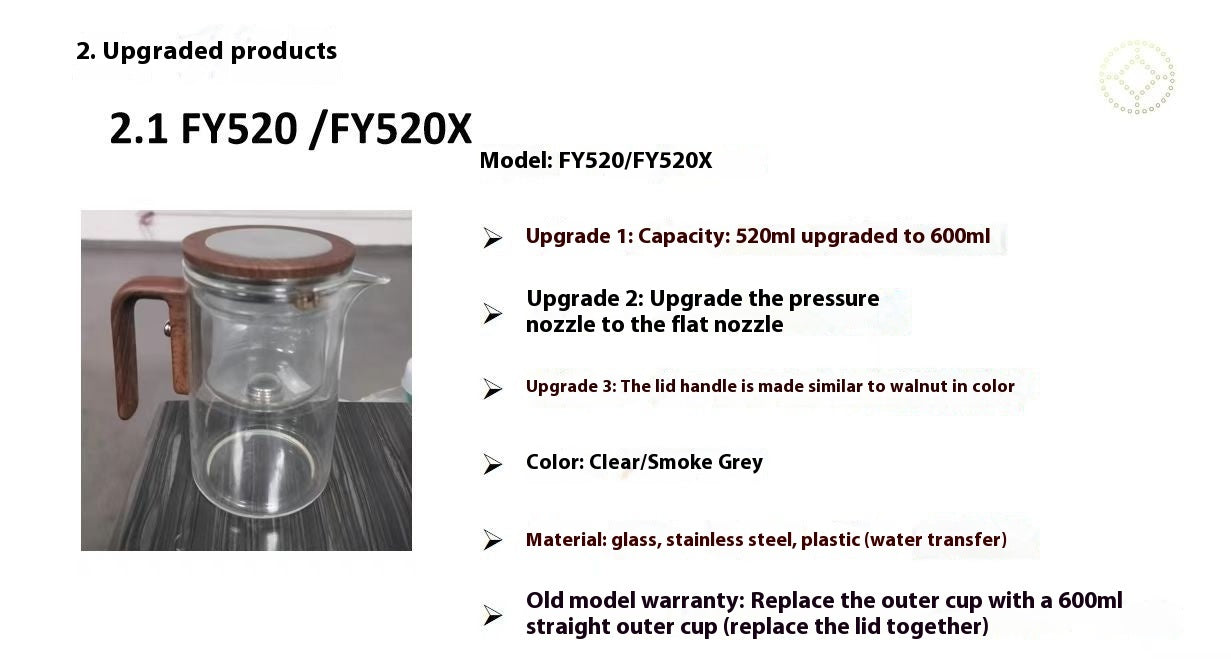 One Click Magnetic Teapot Separation Filtration Glass Tea Pot Wood Handle Tea Water Separation Inner Container Teapot sun store