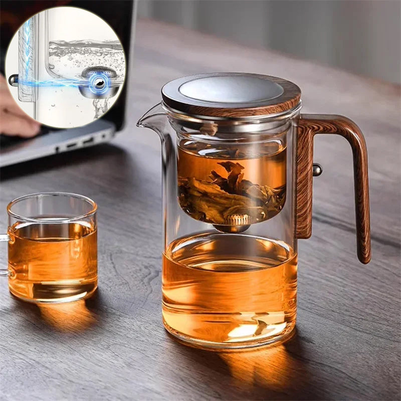 One Click Magnetic Teapot Separation Filtration Glass Tea Pot Wood Handle Tea Water Separation Inner Container Teapot sun store