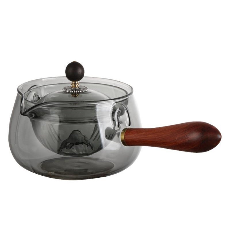 Semi-automatic Rotary Heat-resistant Glass Teapot Lazy Tea Making With Infuser And Wooden Handle Office Home Accessories Kitchen Gadgets sunstore