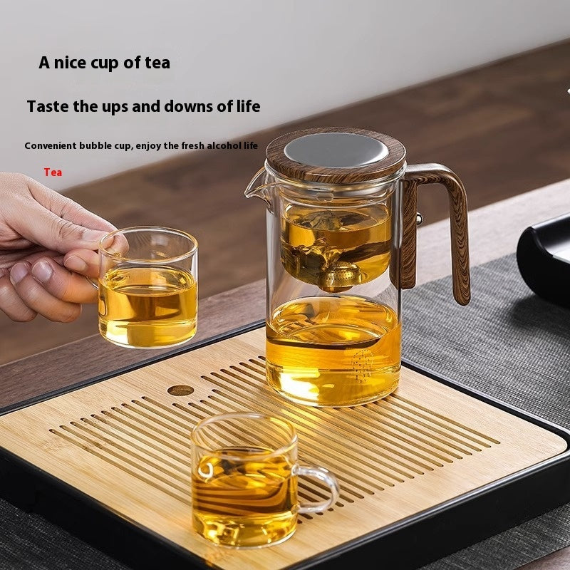 One Click Magnetic Teapot Separation Filtration Glass Tea Pot Wood Handle Tea Water Separation Inner Container Teapot sun store