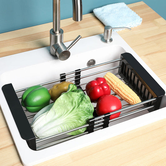 Kitchen Sink Retractable Drain Basket Stainless Steel Sink Drain Rack sunstore