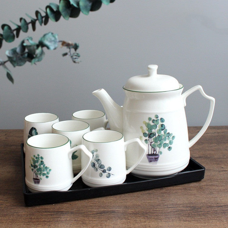 Nordic Green Plant Ceramic Kettle Set