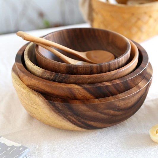 Kitchen Natural Wooden Bowl Household Fruit Bowl Salad Bowl For Home Restaurant Food Container Wooden Utensils Note The Size Hot sunstore
