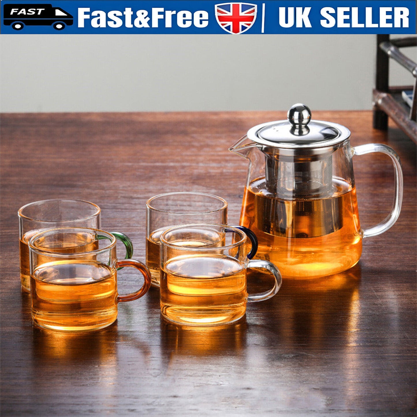 Heat Resistant Clear Glass Teapot Jug With Infuser Coffee Tea Leaf Herbal Pot