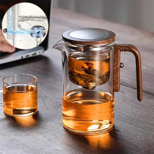 One Click Magnetic Teapot Separation Filtration Glass Tea Pot Wood Handle Tea Water Separation Inner Container Teapot sun store