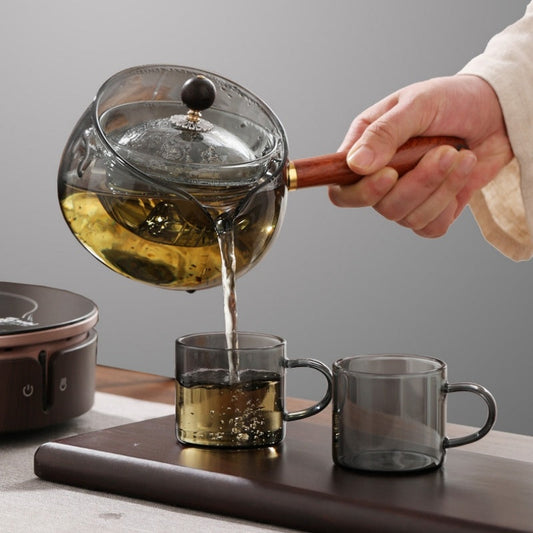 Semi-automatic Rotary Heat-resistant Glass Teapot Lazy Tea Making With Infuser And Wooden Handle Office Home Accessories Kitchen Gadgets sunstore