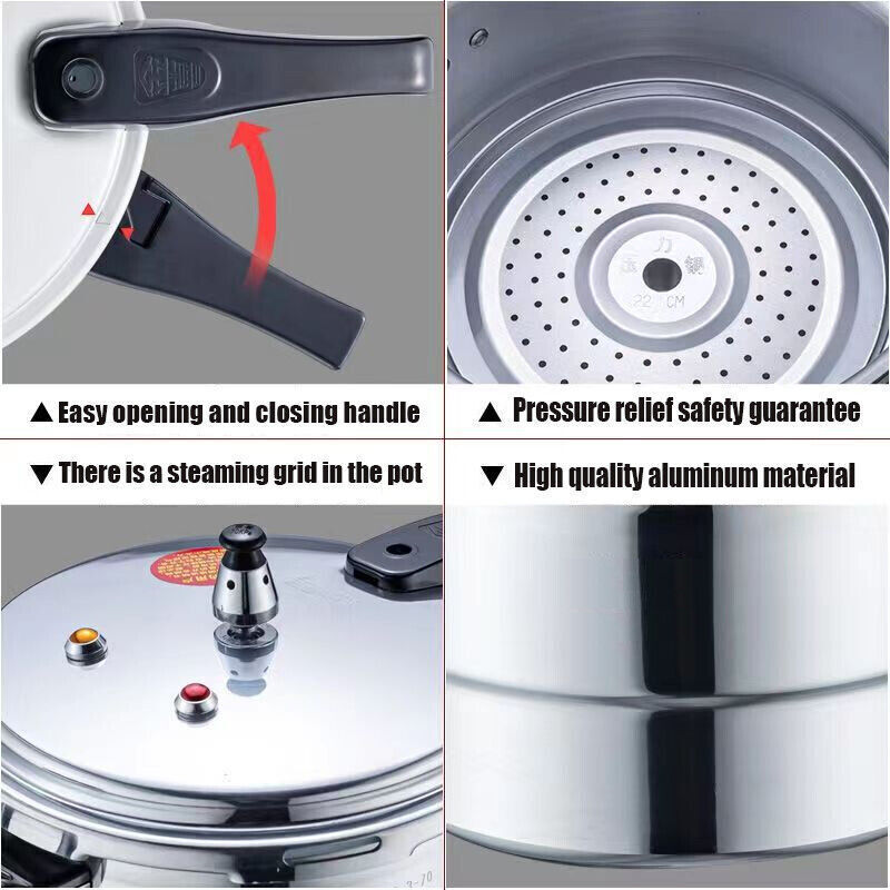 5L Aluminium Pressure Cooker Quick With Lid Latch Indicator Explosion-Proof