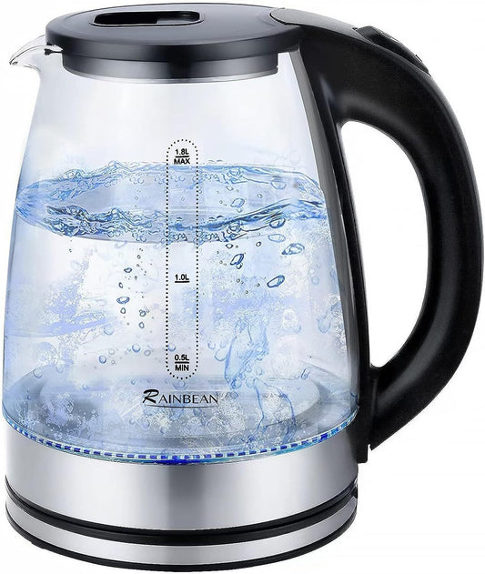 Electric Kettle Water Boiler, 1.8L Electric Tea Kettle, Wide Opening Hot Water Boiler With LED Light, Auto Shut-Off & Boil Dry Protection, Glass Black sunstore